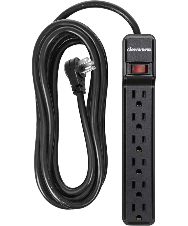 DEWENWILS 25FT Power Strip Surge Protector, 6-Outlet Strips with Low Profile Flat Plug, 15 Amp Circuit Breaker, 500 Joules, Wall Mount, UL Listed