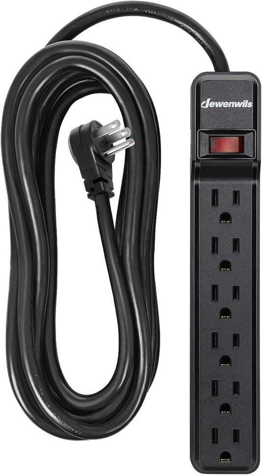 DEWENWILS 25FT Power Strip Surge Protector, 6-Outlet Strips with Low Profile Flat Plug, 15 Amp Circuit Breaker, 500 Joules, Wall Mount, UL Listed
