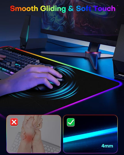 2-in-1 RGB Gaming Mouse Pad with Wireless Charging, 31.5"x15.8" Large, 24 Light Effects, Non-Slip Base, Waterproof Ultra-Smooth Surface, No Adapter