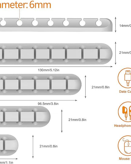Desk Accessories for Charging Organizer - 5 Packs Grey Computer Desk Accessories and Adhesive Cord Organizer for Cable Holder Cleans Up Messy Wires at Home, Car and Office (7-5-3-1-1 Slots)