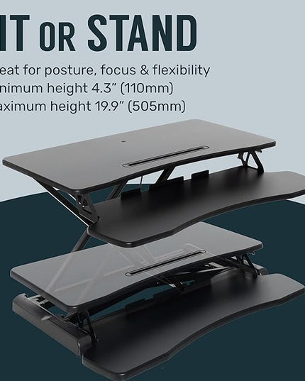 TechOrbits Standing Desk Converter-32-inch Height Adjustable, MDF Wood, Sit Riser-Black, 32"