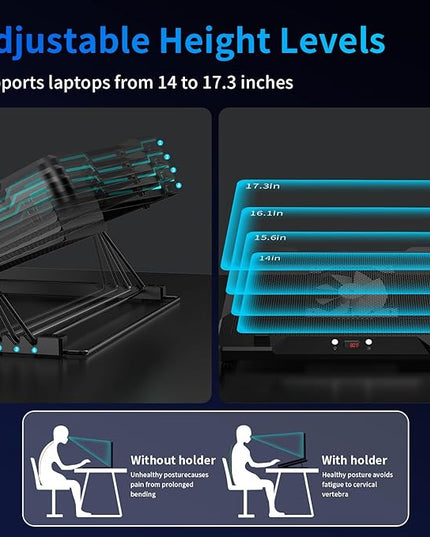 DEPGI Laptop Cooling Pad, Laptop Cooler Stand with 5.5" Movable Fan Easy to Clean, 10 RGB Light Modes, Auto Temp Sensor & 3-Speed Manual Control, Ultra Quiet ≤40dB for 14–17.3 Inch Laptops