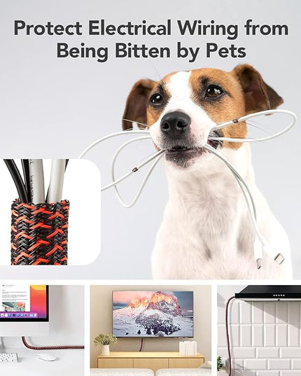 AGPTEK Cable Sleeve Cover, 10ft - 1.2 inch Desk Cord Organizer Cable Hider, Home Office Wire Management Computer TV Wire Loom Tubing, Pet Proof Cord Protector, from Cat Dog Chewing, BlackRed