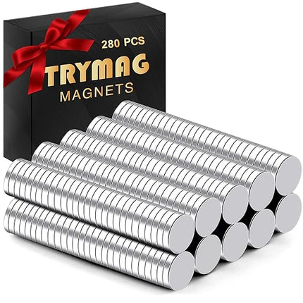 TRYMAG 280Pcs 5x1mm Small Strong Neodymium Magnets, Tiny Rare Earth Round Fridge Magnets for Whiteboard, Office, DIY, Science, Photo - Come with a Storage Case