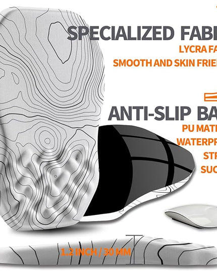 Ergonomic Slope Mouse Pad Wrist Support, Wrist Rest Mousepad for Carpal Tunnel Pain Relief with Massage Bulge and Slow Rebound Memory Foam (12x8 inch, White Contour Lines)