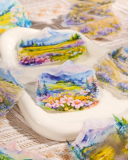 AuriicLeaf Large Scenery PET Sticker Set, 60Pcs Nature and Countryside Stickers for Scrapbooking, Journaling, DIY Crafts, and Art Supplies