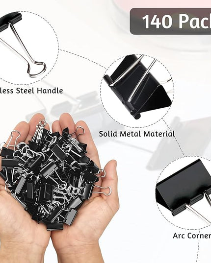 OWLKELA 140 PCS Mini Binder Clips 0.75 Inch, Metal Paper Clip Bulk, Small Black Clips for Home, School and Office Supplies
