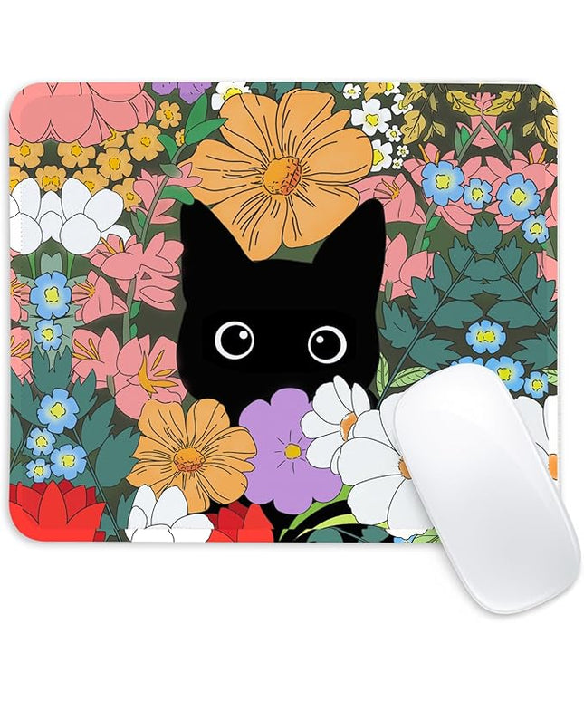 Black Cat Square Mouse Pad,Non-Slip Rubber Base Mouse Pad,Home Office Decoration Desktop Accessory,Laptop Mouse Pad for Office Laptops,9.4x7.8x0.12inch 4