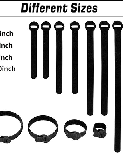 150PCS Reusable Cable Ties - 4+6+8+10inch Multi-Purpose Cable management Hook & Loop Cable Straps Wire Ties,Adjustable Fastening Cord Organizer,Cable Organizer for Home,Office and Data Centers,Black