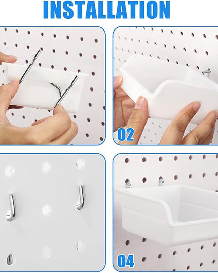 Roowest 60 Pcs Pegboard Cups Pegboard Bins Set, Wall Organizer with Hooks and Loops, Hooks Assortment Organizer Accessory for Office Storage Garage Craft Workshop(White)