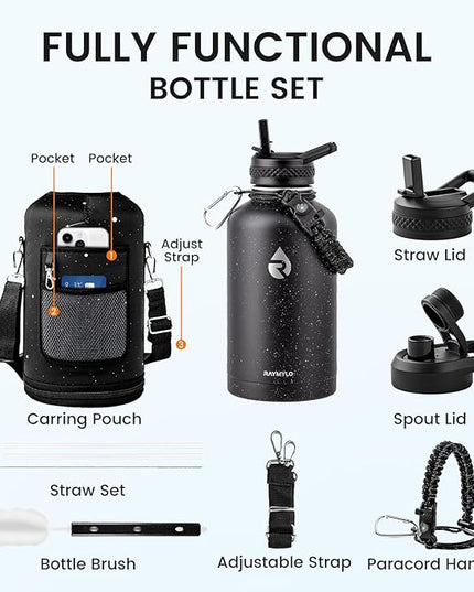 64oz Insulated Water Bottle, Triple Wall Vacuum Stainless Steel Water Bottles - Keeps Cold 48H, Reusable Half Gallon Jug for Gym, Sports, Camping, Hiking,Travel, Starry Sky-Black