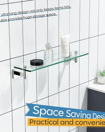KOKOSIRI Bathroom Shelves Wall Mounted Floating Glass Shelf Polished Stainless Steel 20-Inch Hanging Rack for Storage/Room Decor 2 Pack B1105CH-L20-P2