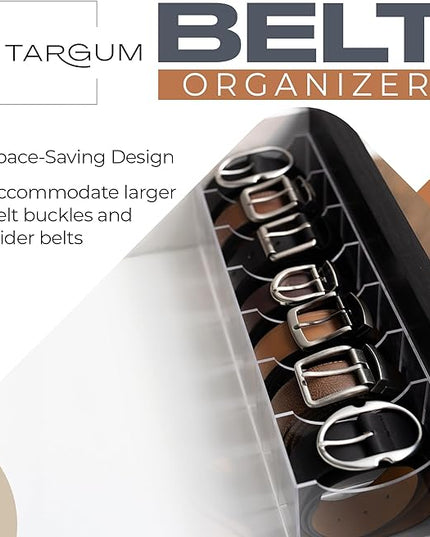 Targum Belt Organizer for Large Buckles – Extra-Wide Acrylic Belt Organizer with 7 Compartments for Closet and Drawer