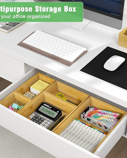 Bamboo Bathroom Drawer Organizer Dividers, Wooden Kitchen Utensil Holder Set of 5, Stackable Junk Drawer Organizer Tray, Multi-Use Storage Bins Boxs for Home, Office, Clothing, Makeup, Jewelry