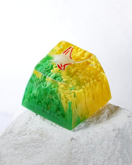 Manta Ray Artisan Keycap Green Yellow Ocean Coral R1 SA Profile Custom Sea Creatures Keycaps 1U ESC Handmade Gaming Resin Key Cap Cherry MX Switch Compatible Mechanical Keyboard Manta Ray Lover Gift