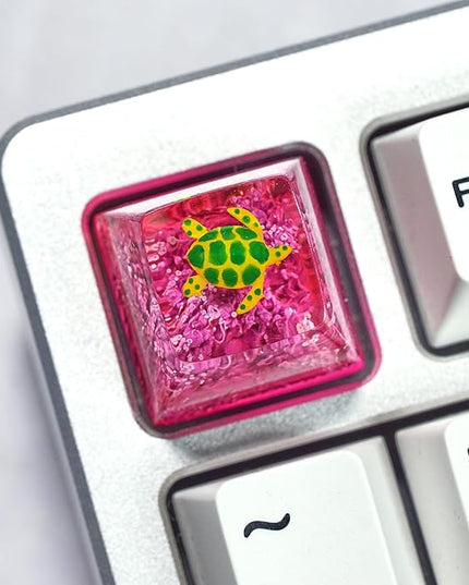 Sea Turtle Artisan Keycap Magenta Ocean Coral Reef R1 SA Profile Custom Sea Creatures Keycaps 1U ESC Handmade Gaming Resin Key Cap Cherry MX Switch Compatible Mechanical Keyboard Turtle Lover Gift