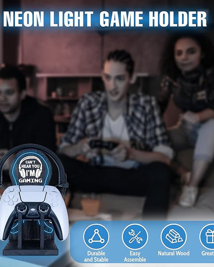 Gamer Gifts Light Up Controller Holder & Headphone Stand with Neon Light, Stylish Gaming Accessories Setup Controller Stand Headset Stands, Unique Gifts for Gamers to Organize Gaming Equipment