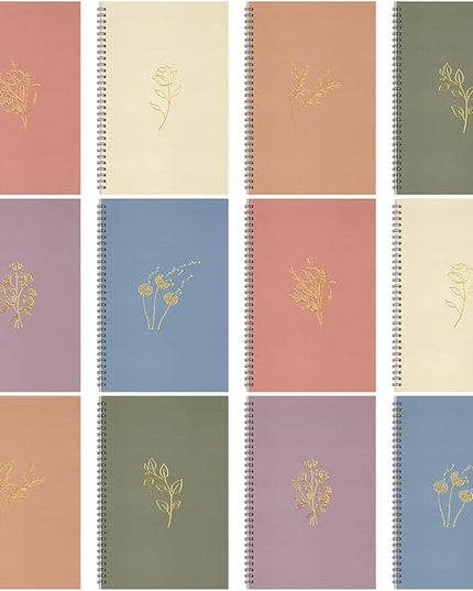 Fuutreo 12 Pcs Spiral Notebook for Work A5 8.3 x 5.7 Inch College Ruled Spiral Journal Notebook Kraft Cover Ruled Paper, 12 Color, 60 Sheets, 120 Pages for Office School(Hot Stamping)