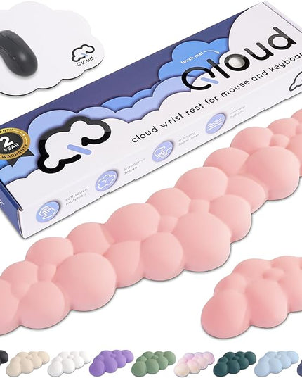 Qloud Cloud Wrist Rest Keyboard Wrist Rest for Computer Keyboard Pad, Cloud Keyboard Wrist Rest, Wrist Pad for Keyboard, Memory Foam, Non Slip Base, Comes with Mouse Pad - Pastel Pink