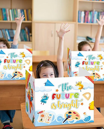 24 Pcs Privacy Boards for Student Desks Bright Colored Classroom Desk Divider Trifold Table Desk Privacy Panel Folders Screen Partition for School Teacher Student Study Test Home(Sky)