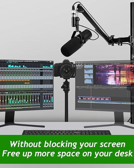 Mic Boom Arm, Adjustable Height Overhead Microphone Stand with Heightened Extension Riser for Shure SM7B Blue Yeti HyperX QuadCast S and other Mic