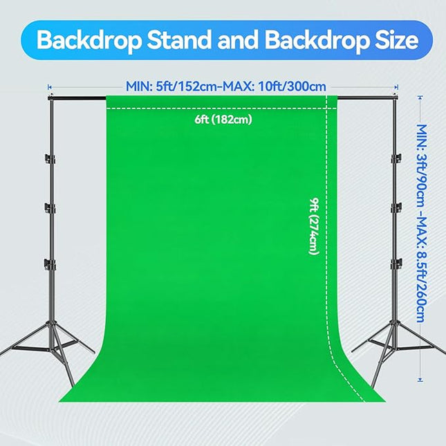 EMART 8.5X10 FT Green Screen Backdrop Kit, Photography Umbrella with 5500K Bulbs, 6X9 FT Green Backdrop with Spring Clamps, Professional Photography Lighting kit for Studio, Portrait, Video Shooting