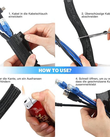 AGPTEK Cable Sleeve Cover, 6.6ft - 1.5 inch Desk Cord Organizer Cable Hider, Home Office Wire Management Computer TV Wire Loom Tubing, Pet Proof Cord Protector, from Cat Dog Chewing, Black