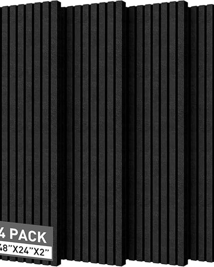 Acoustic Foam Panels, 48 x 24 x 2 inches, 4 Pack Soundproof Foam Wall Panels High Density Noise Canceling Studio for Echo Absorption Home Office (Black 4 Pack, 48" x 24" x 2")