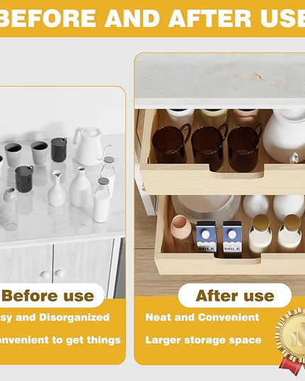Pull Out Cabinet Organizer, 26''W×21''D×16''H Soft Close Slide Out Wooden Pull out Drawers, Double Tier Slide out Wood Cabinet Organizer, for Base Cabinet Organization in Kitchen, Pantry, Bathroom