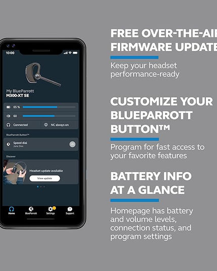 BlueParrott M300-XT SE Mono Bluetooth Wireless Headphones 80% Noise Canceling Earpiece Headset for Mobile Workers & Delivery Drivers, Compact Design with IP54-Rated Protection, 14 hrs Talk Time, Black