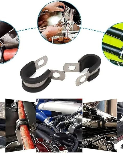 50 PCS 1 inch Cable Clamps, MISPIRE Stainless Steel Hose Pipe Clamps, Automotive Wire Rubber Insulated Clamps, Metal Clamps for Tube, Pipe and Wire Cord Installation