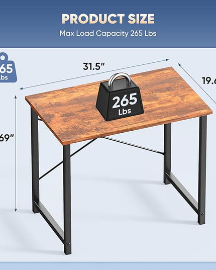 DUMOS 32 in Small Computer Desk for Home Office, Modern Study Work Table Simple Style for Bedroom, Writing Desks with X-Shaped Reinforcement, Rust