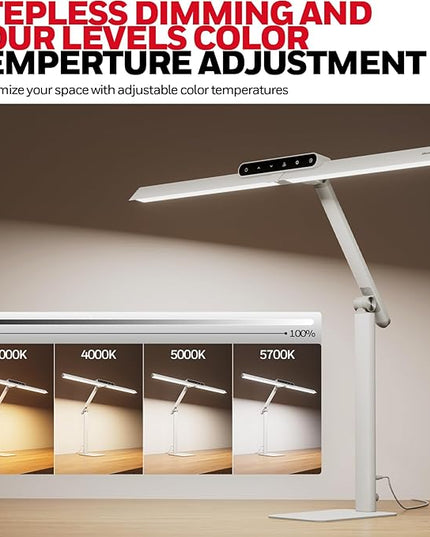 Honeywell LED Desk Lamp with Base - HJ1WT Sunturalux Eye-Caring Architect Desk Lamp for Home Office, 1200LM Computer Desk Light 4 Color Modes Stepless Dimming Task Desk Light with Timer Function White