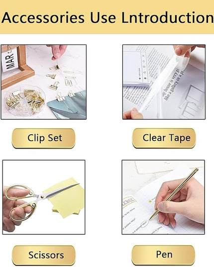 suniya Office Supplies,Desk Accessories,with Stapler,Tape Dispenser,Staple Remover,Scissor,Ballpoint Pen,Clear Tape,Staples,Binder,Best Gift Set(Gold)