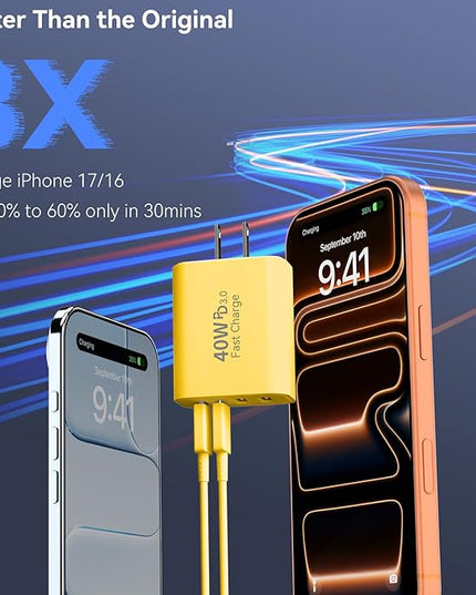 USB C Wall Fast Charger Block, 40W 4-Port Type C Chargers Fast Charging Blocks PD Power Charger Adapter+QC 3.0 USB Multiport Charger Brick for Phone 17/16/15/14/13/12 Pro Max, i-Pad, Galaxy S25-2Pack