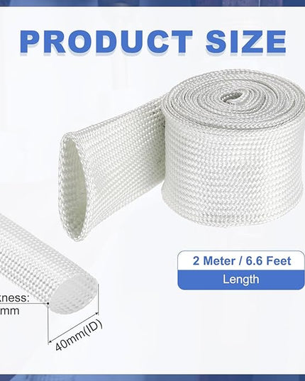 uxcell Insulation Cable Protector,40mm/1.57 Inch-2m/7 Feet High Temp Fiberglass Sleeve White