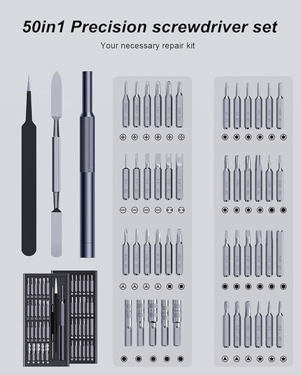 AXTH 50-in-1 Precision Screwdriver Set, Professional Magnetic Small Repair Tool Kit for Electronic Devices, Mini Screw Driver with Flat, Philips, Torx, Hex, Pentalobe, Triwing, Triangle and More
