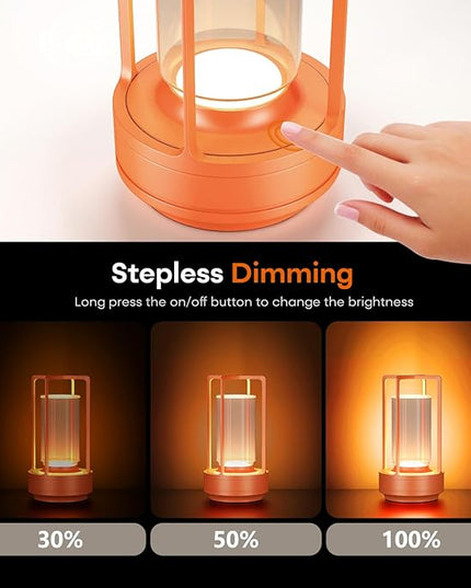 Portable Metal Table Lamp for Indoor/Outdoor ,Rechargeable Cordless LED Lamp, 3-Colour Infinitely Dimming Battery Powered Small Desk Lamp, Restaurant/Bedroom/Bar/Coffee/Camping Light (Orange set of 2)