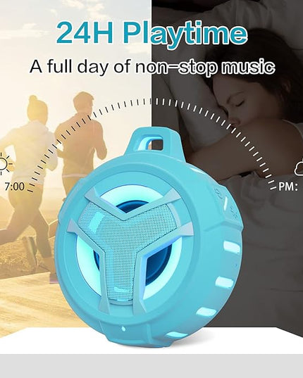 EBODA Waterproof Bluetooth Shower Speaker, IPX7 Floating Portable Wireless Small Speakers, 24H Playtime with RGB Light for Kayak, Beach, Pool Accessories, Gifts for unisex -Sky Blue