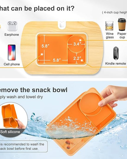 Tablet Pillow Stand for Lap Use with Snack Bowl and 360° Rotating Arm, Adjustable iPad Holder for Bed, Couch, and Recliner, Compatible with 4.7"-13" Kindle, iPad, Tablet, Phone,Orange
