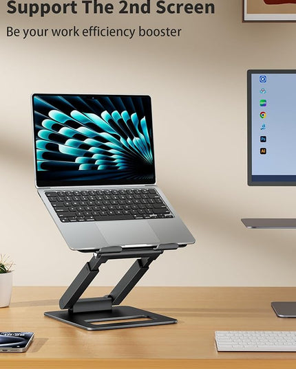 tounee Laptop Stand for Desk Adjustable Height, Telescopic Computer Stand with Pull Out Design Ergonomic Laptop Riser Fits All Laptops 10-17"-Black