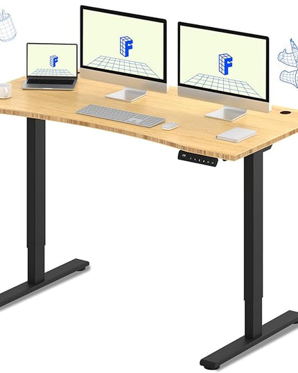 FLEXISPOT E3 Bamboo Dual Motor 60 x 30 Electric Standing Desk Sit Stand Up Desk, Holds 220 lbs, Adjustable Height w/ Memory Presets, Solid Bamboo Curved Desktop & Black Frame, Ships in 2 Boxes