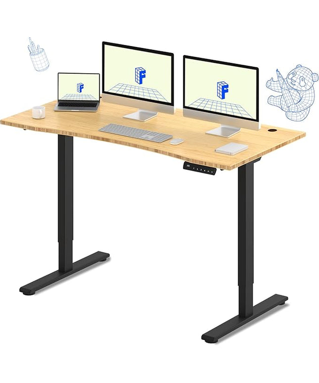 FLEXISPOT E3 Bamboo Dual Motor 60 x 30 Electric Standing Desk Sit Stand Up Desk, Holds 220 lbs, Adjustable Height w/ Memory Presets, Solid Bamboo Curved Desktop & Black Frame, Ships in 2 Boxes