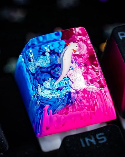 Cute Axolotl in Pink and Blue Ocean Coral Artisan Keycap R1 SA Profile Custom Animal Keycaps 1U ESC Handmade Gaming Resin Key Cap Cherry MX Switch Compatible Mechanical Keyboard Axolotl Lover Gift