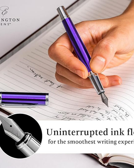 Ellington Pens Luxury Fountain Pen Set - Smooth Fine Nib - Includes 3 Ink Cartridges, Refillable Ink Converter, Gift Box - Fountain Pens For Writing, Calligraphy, Journaling, Sketching (Purple Haze)