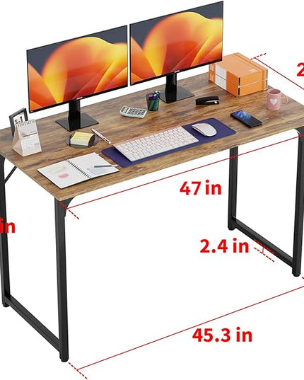 PayLessHere | 47 Inch Computer Desk | Brown | Office Desk with Metal Frame, Adjustable Feet | Water-Resistant, Scratchproof Surface | Sturdy Writing Table for Home Office or Study | Pack of 2