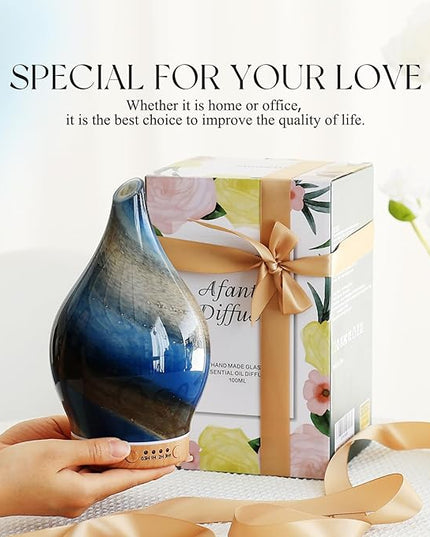 Porseme 150ml Essential Oil Diffuser Glass Color Changing Aroma Air Diffusers Aromatherapy Ultrasonic Cool Mist Humidifier 6 Running Hours Waterless Auto-Off for Sleeping Yoga Office Spa (Galaxy)