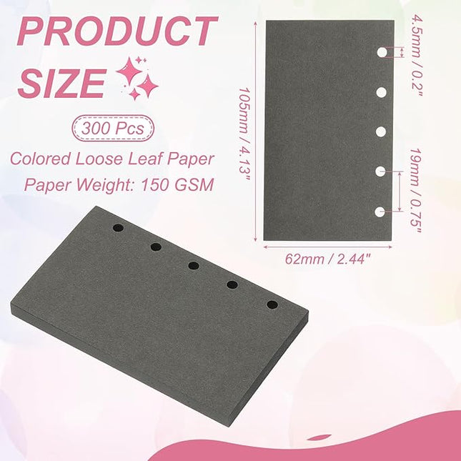 PATIKIL Colored Loose Leaf Paper, 4.1" x 2.5"(A8) 300 Sheets 5 Holes Punched 150GSM Blank Binder Refill Paper Supplies for Office Note Taking Teacher Planner Journal Notebook, Dark Gray