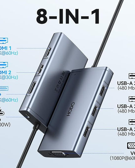USB C Docking Station Dual Monitor Adapter for Dell HP, Laptop Docking Station 3 Monitors Quad Display USB C Hub Dongle to 4K HDMI+DP+VGA,3 USB2.0,100W PD,8 in 1 Thunderbolt Dock for Lenovo,Surface