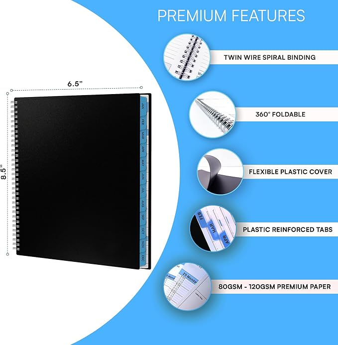 Ensight 2026 Appointment Book and Planner 6.5" x 8.5" Large Hourly Weekly Daily Schedule Book with Tabs, 30 Minute Time Slots, Blue Calendar Organizer Jan 2026–Dec 2026 Appointment Planner - Blue